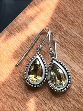 Elegant Teardrop Citrine Crystal Drop Earrings - 925 Sterling Silver